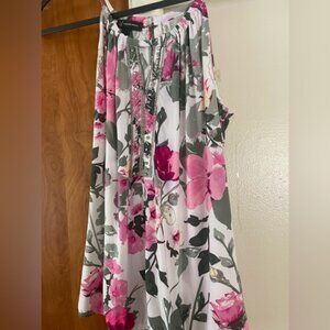 Floral Pink and White top with rhinestones down the front spaghetti strap large